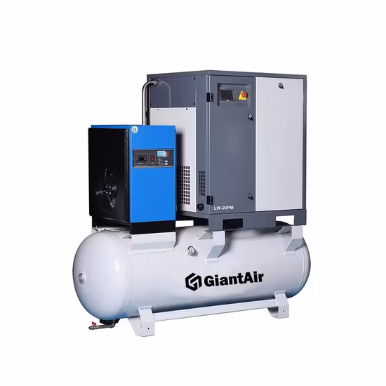 Compressore d'aria a vite Giantair ad alta efficienza quattro in uno da 11 kW 15 HP con essiccatore e filtri di linea del serbatoio
